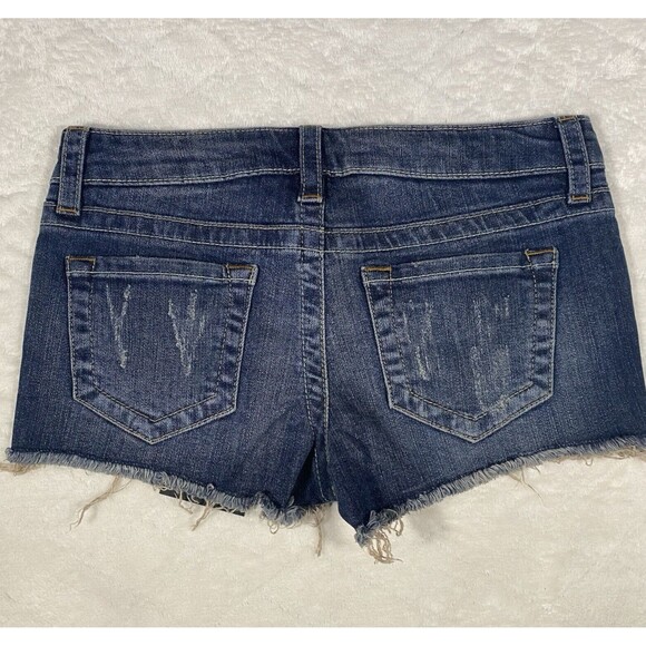 SPJ Denim Jean Shorts Cut Offs Frayed Distressed Festival Low Rise Juniors Sz XS - Picture 2 of 8